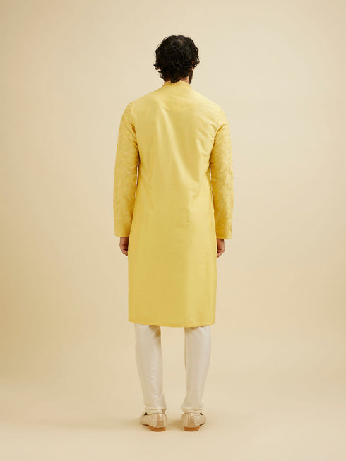 Manyavar Buttercup Yellow Bel Buti Patterned Kurta Set