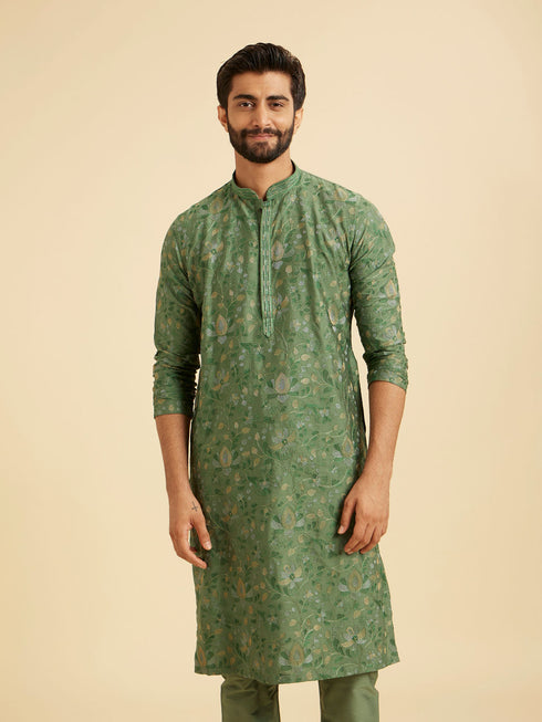 Manyavar Olive Green Regal Kurta Pajama