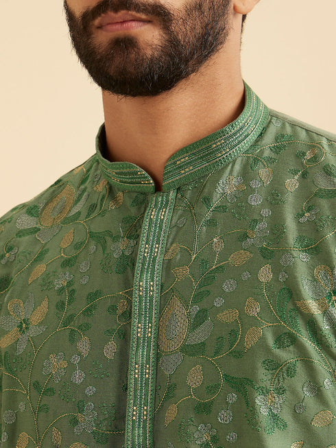 Manyavar Olive Green Regal Kurta Pajama