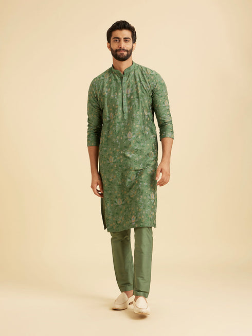 Manyavar Olive Green Regal Kurta Pajama