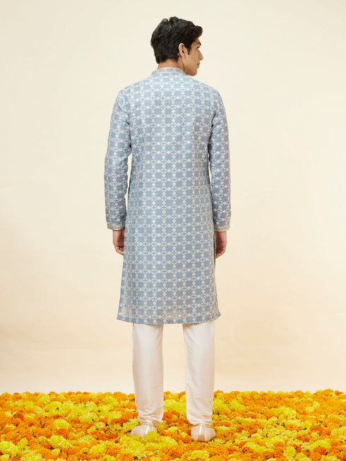 Manyavar Silver Grey Floral Jaal Patterned Kurta Set