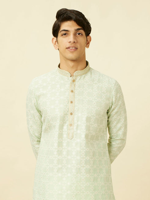 Manyavar Mint Green Floral Patterned Kurta Set