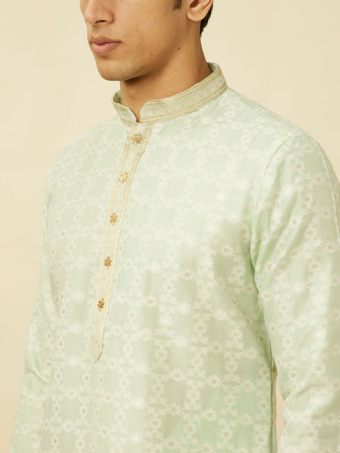 Manyavar Mint Green Floral Patterned Kurta Set