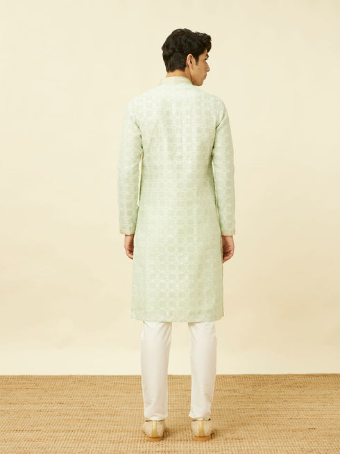 Manyavar Mint Green Floral Patterned Kurta Set