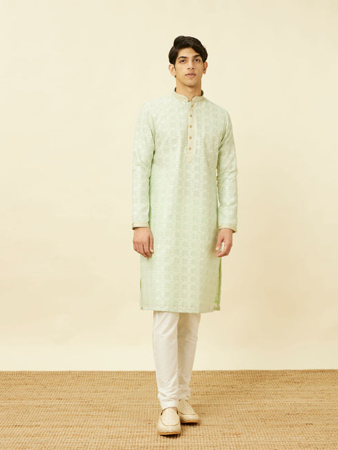 Manyavar Mint Green Floral Patterned Kurta Set