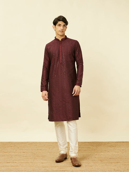 Manyavar Windsor Wine Floral String Patterned Kurta Set