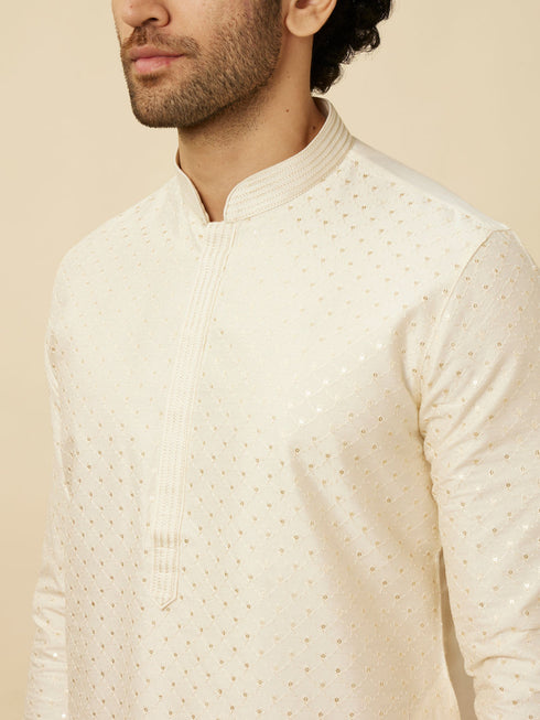 Manyavar Off White Diamond Patterned Kurta Set