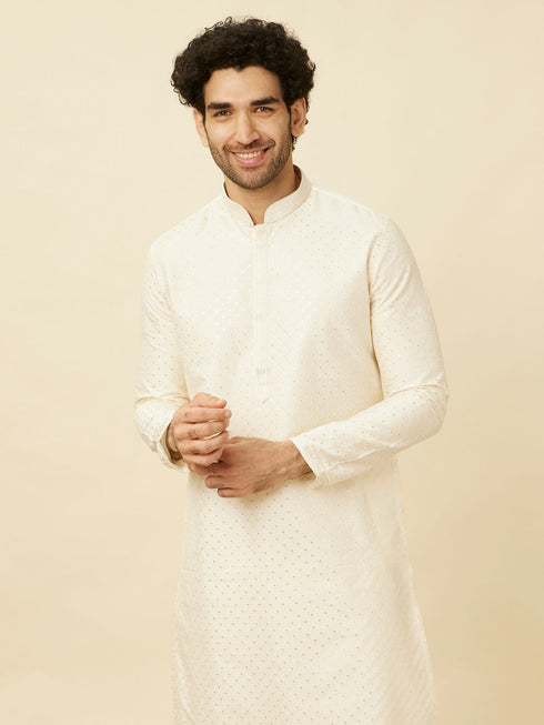 Manyavar Off White Diamond Patterned Kurta Set
