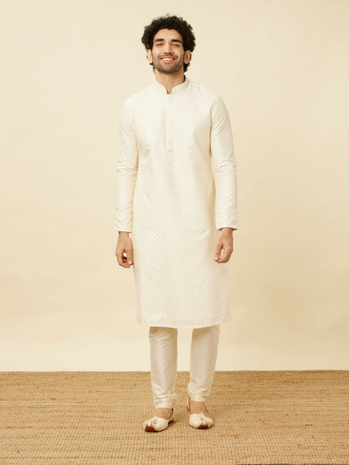 Manyavar Off White Diamond Patterned Kurta Set