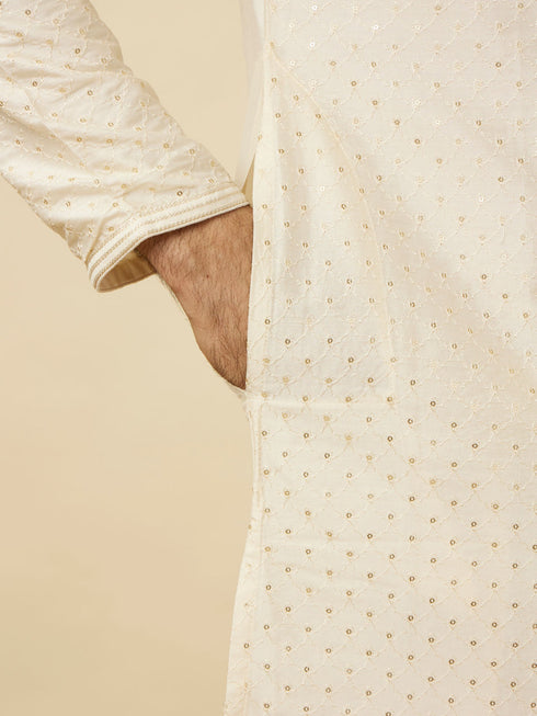 Manyavar Off White Diamond Patterned Kurta Set