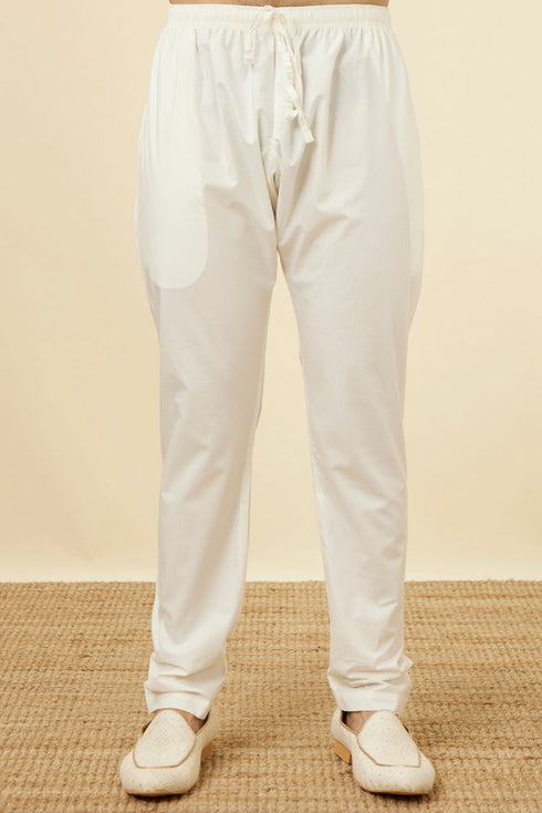 Manyavar Light Cream Thread Embroidered Kurta Pajama