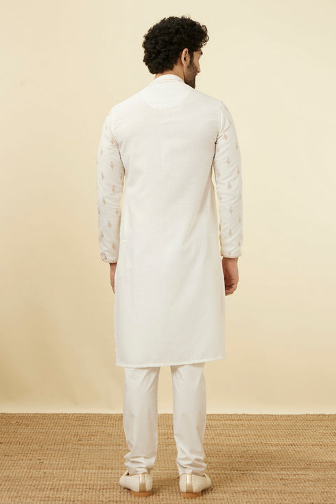 Manyavar Light Cream Thread Embroidered Kurta Pajama