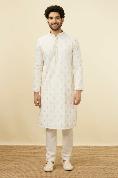 Manyavar Light Cream Thread Embroidered Kurta Pajama