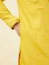 Manyavar Yellow Cotton Kurta Pajama with Embroidery