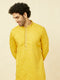 Manyavar Yellow Cotton Kurta Pajama with Embroidery
