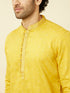 Manyavar Yellow Cotton Kurta Pajama with Embroidery