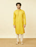 Manyavar Yellow Cotton Kurta Pajama with Embroidery