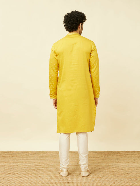 Manyavar Yellow Cotton Kurta Pajama with Embroidery