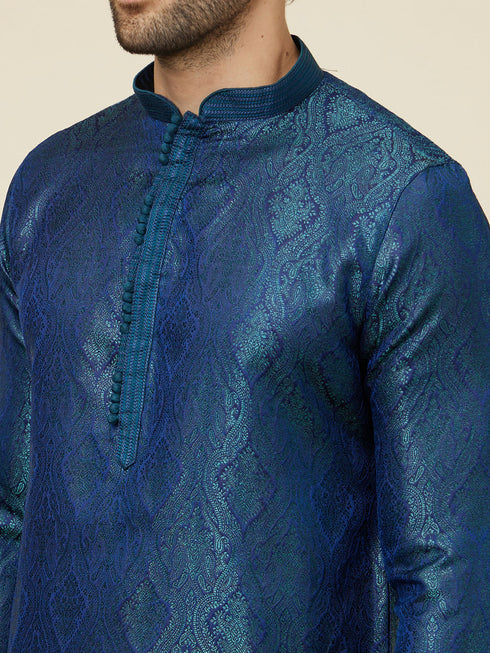 Manyavar Cobalt Blue Medallion Patterned Kurta Set