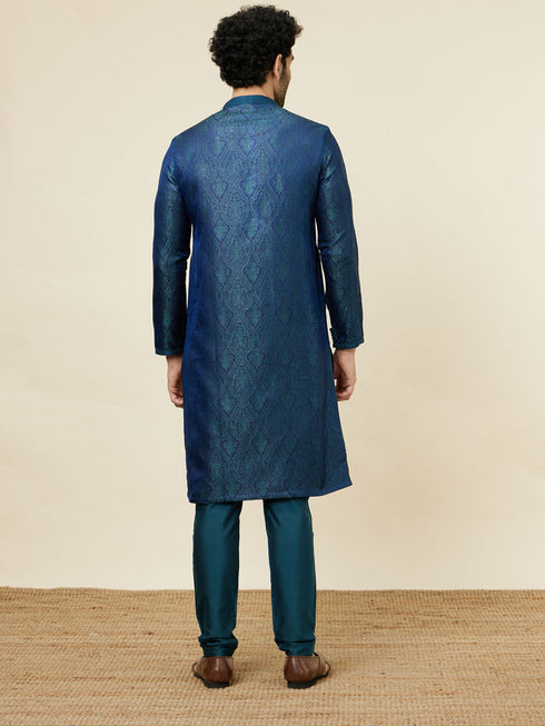 Manyavar Cobalt Blue Medallion Patterned Kurta Set