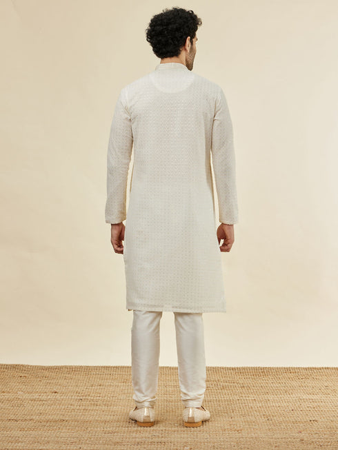 Manyavar Jasmine White Chikankari Embroidered Kurta Set