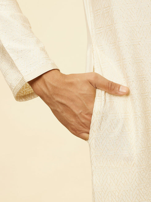 Manyavar Pristine White Self Patterned Kurta Set