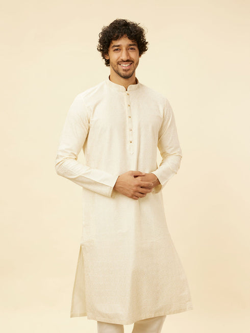 Manyavar Pristine White Self Patterned Kurta Set