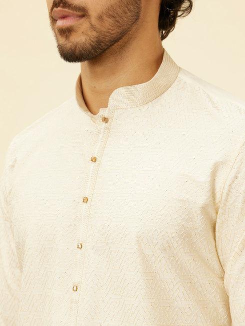 Manyavar Pristine White Self Patterned Kurta Set