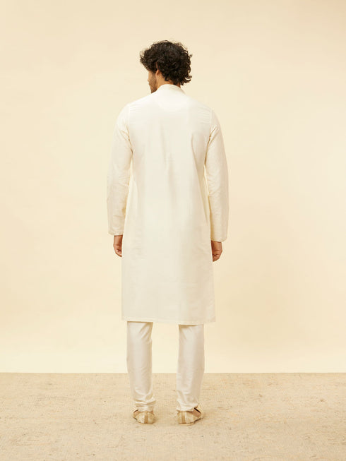 Manyavar Pristine White Self Patterned Kurta Set