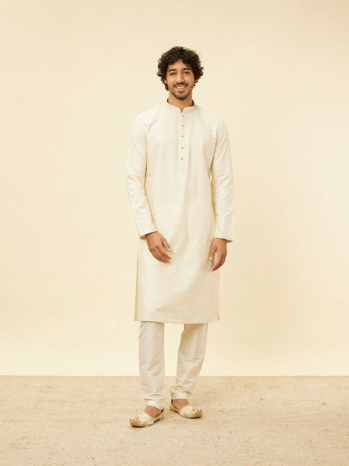 Manyavar Pristine White Self Patterned Kurta Set