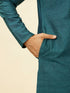 Manyavar Teal Green Self Patterned Kurta Set