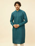 Manyavar Teal Green Self Patterned Kurta Set