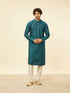 Manyavar Teal Green Self Patterned Kurta Set