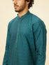 Manyavar Teal Green Self Patterned Kurta Set