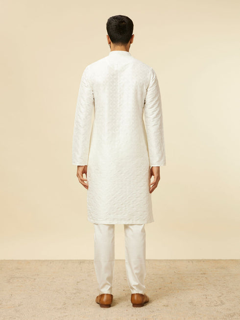 Manyavar White Self Patterned Kurta Set