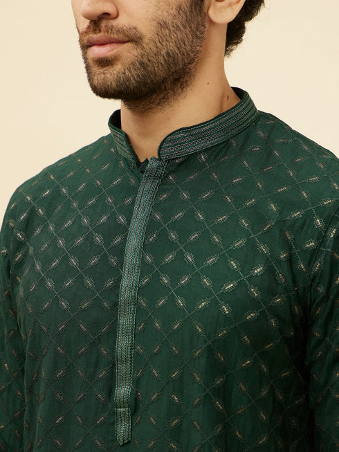 Manyavar Empire Green Lattice Embroidered Kurta
