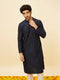 Manyavar Navy Blue Shimmery Lattice Patterned Kurta Set