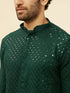 Manyavar Forest Green Chikankari Embroidered Sequined Kurta Set