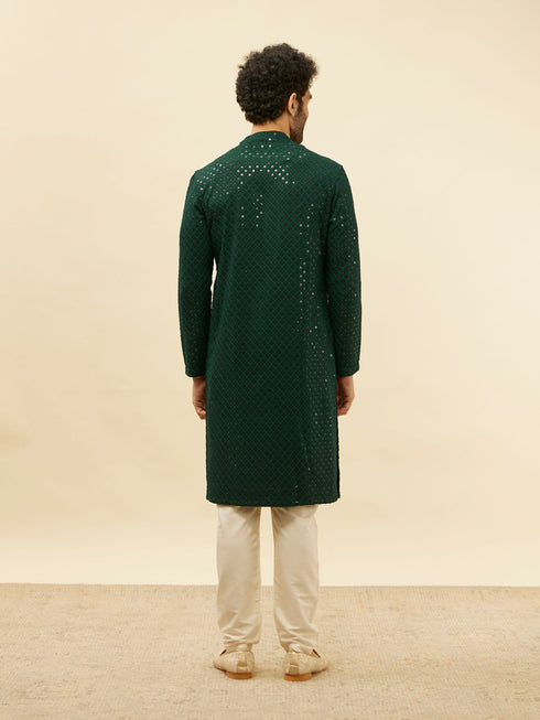 Manyavar Forest Green Chikankari Embroidered Sequined Kurta Set