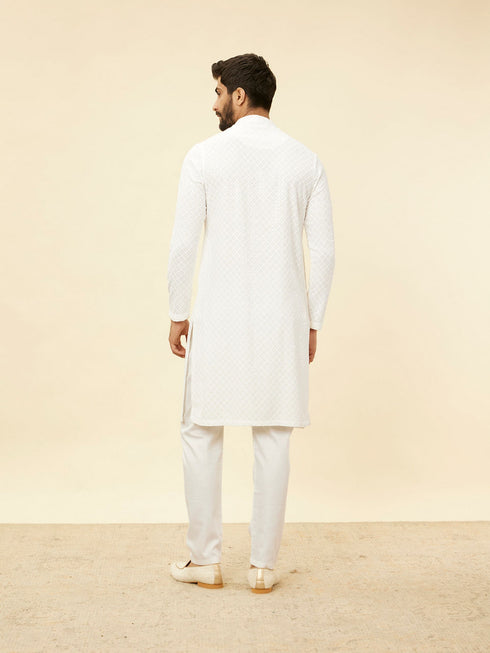 Manyavar Star White Chikankari Embroidered Sequinned Kurta Set