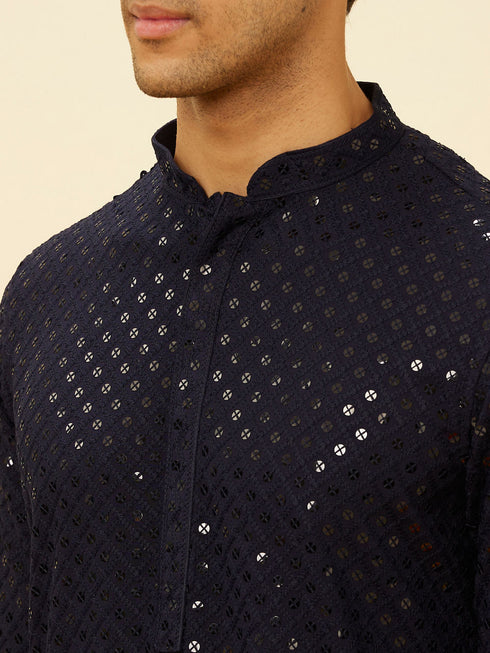 Manyavar Midnight Blue Sequined Kurta Set