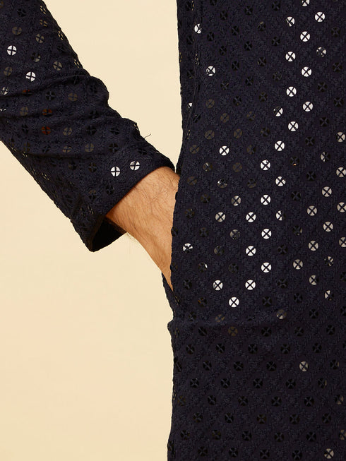 Manyavar Midnight Blue Sequined Kurta Set