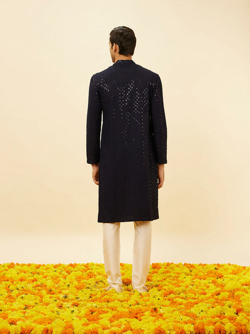 Manyavar Midnight Blue Sequined Kurta Set