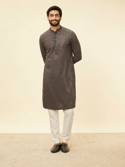 Manyavar Ash Grey Chikankari Embroidered Sequinned Kurta Set