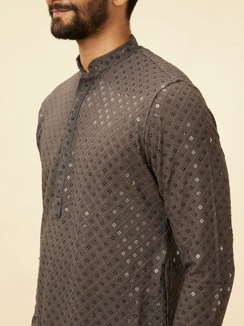 Manyavar Ash Grey Chikankari Embroidered Sequinned Kurta Set
