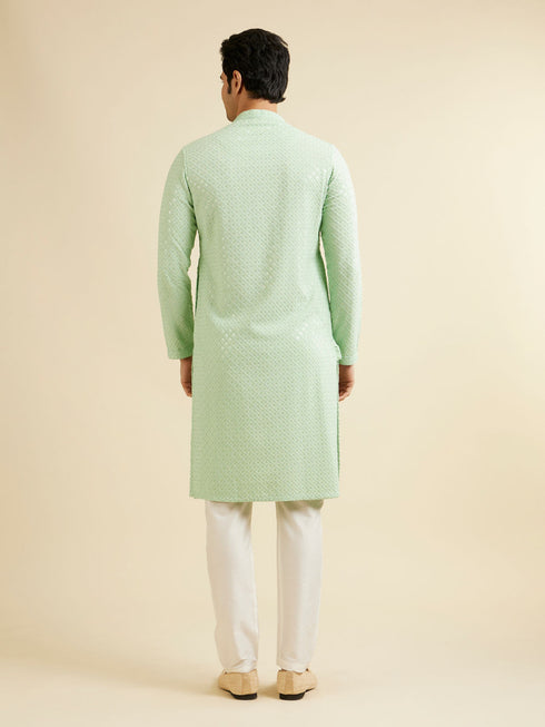 Manyavar Light Mid Green Chikankari Embroidered Sequinned Kurta Set