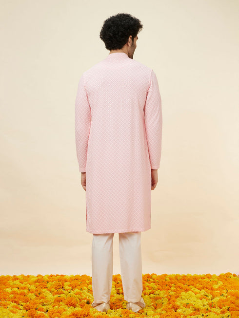 Manyavar Flamingo Pink Chikankari Embroidered Kurta Set