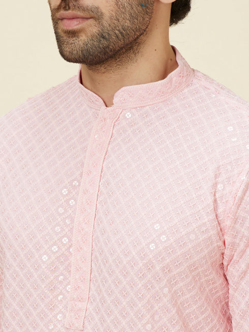 Manyavar Flamingo Pink Chikankari Embroidered Kurta Set
