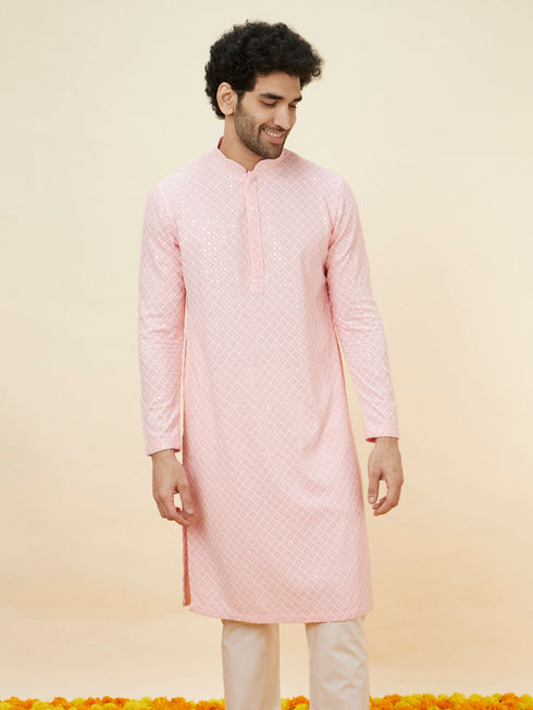 Manyavar Flamingo Pink Chikankari Embroidered Kurta Set