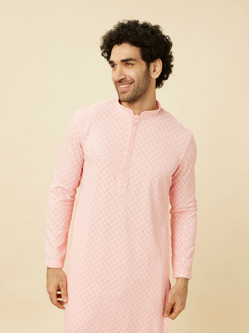 Manyavar Flamingo Pink Chikankari Embroidered Kurta Set